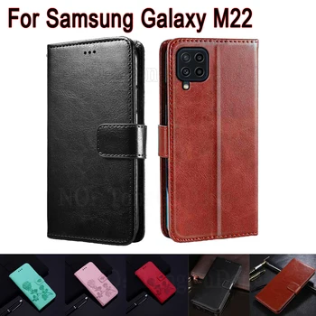 Kožené Etui Kryt Pre Samsung Galaxy M22 Prípade Telefón Ochranný obal Knihy Pre Samsung M22 M22 SM-M225FV Flip Peňaženku Stáť Prípadoch