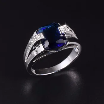 Klasické 925 streling Strieborné Námestie Modrý Zafír Prstene Večný Koktail snubný prsteň pre Mužov Wome šperky chlapec Veľkosť 8-13