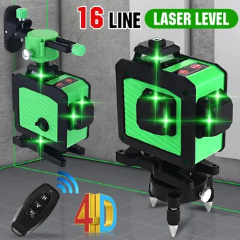 4D/3D 16/12 Linky Laser Úrovni Zelená Self-vyrovnanie 360 Horizontálne Vertikálne Kríž Opatrenie Lúča Laserová Úrovni S Držiakom Batérie
