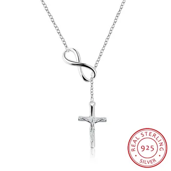 Krížu a Infinity Pevné 925 Sterling Silver Prívesok Náhrdelník Ženy Jemné Šperky Najlepší Vianočný Darček pre Dámy