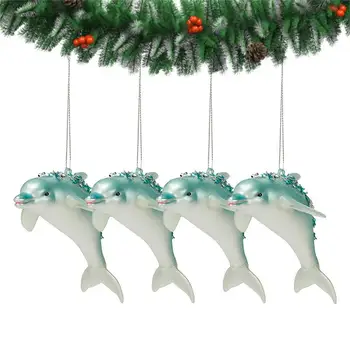 4pcs Delfíny Vianočné Ozdoby Žiarivo Modré Delfíny Dekorácie Svetelné Modrá Vianočný Strom Decor Mora Pozdravy Osadenie Stromček