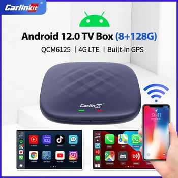 CarlinKit 4 Android TV Box Bezdrôtový Android Auto Adaptér do Auta CarPlay Ai Box QCM6125 8+128G Netflix Pre Honda, Peugeot, Mazda Benz