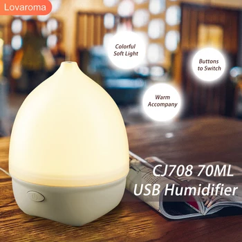 LOVAROMA CJ708 70 ML USB Zvlhčovač Aróma Difuzér, 7 LED Farebné Svetlá, Misting Čas 4-5 Hod Difúzor AromatherapyHome Spotrebič